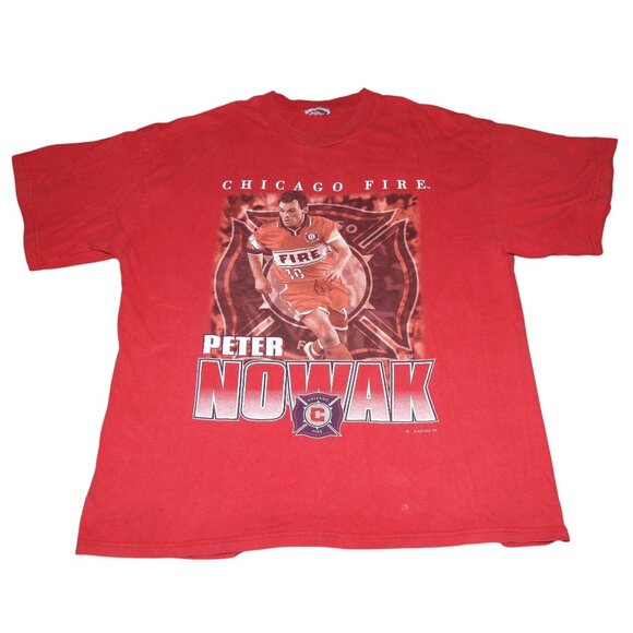 Vintage 2001 Peter Nowak Chicago Fire FC MLS Red T-Shirt Size Large